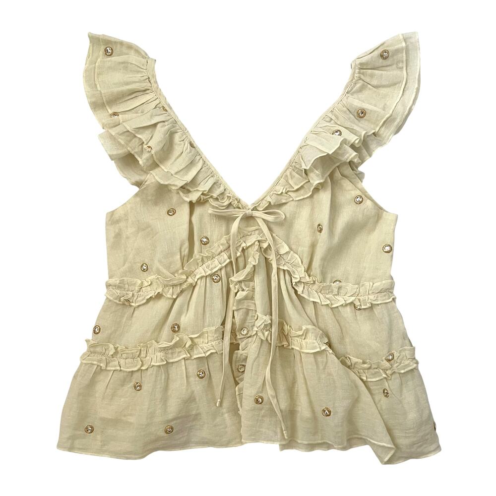 Love The Label Ruffle Top - Cream with Gold & Silver Embellishments - Size M
